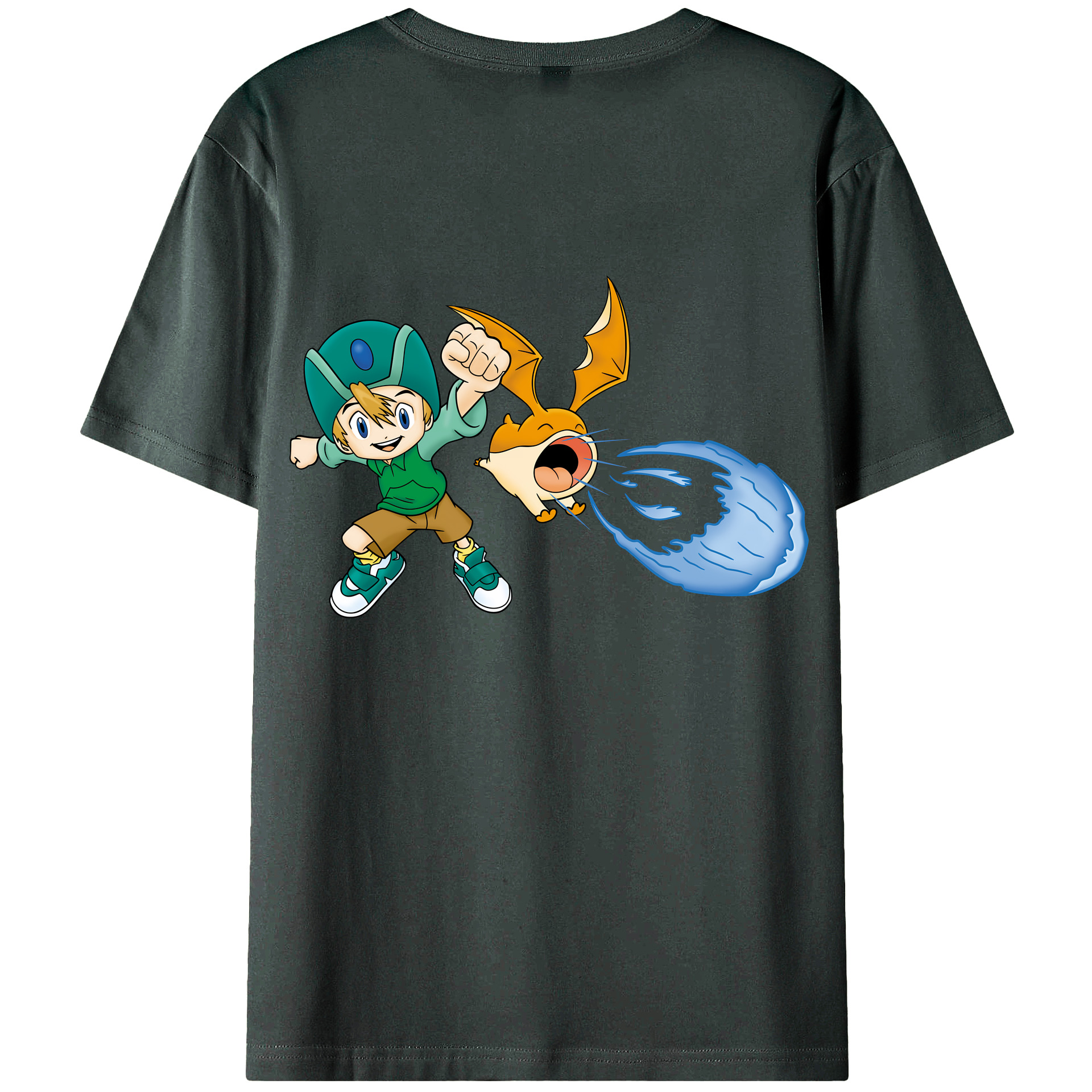 （画像用） Digimon デジタルモンスター/デジモン 綿100％ メンズ半袖Tシャツ（バックプリント） 通気性
